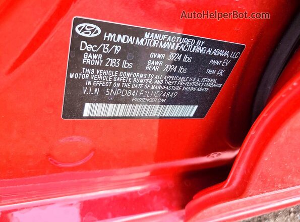 5NPD84LF2LH574849 2020 HYUNDAI ELANTRA Red Շարժիչի բաժամունքի տեսք