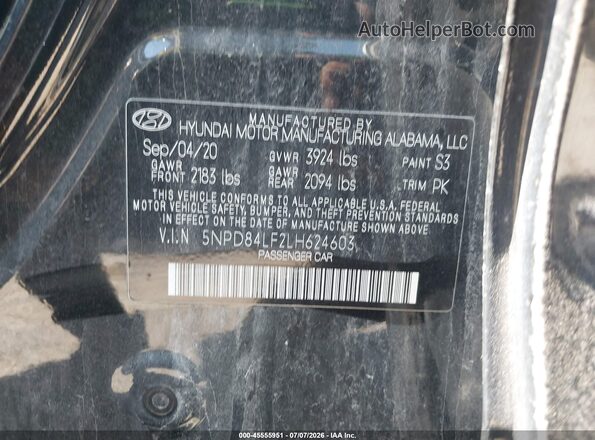 5NPD84LF2LH624603 2020 HYUNDAI ELANTRA Black Vista del compartimento del motor