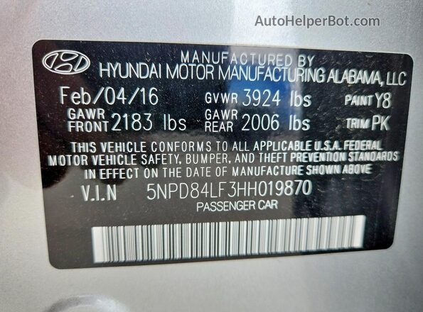 5NPD84LF3HH019870 2017 HYUNDAI ELANTRA Silver Widok komory silnika