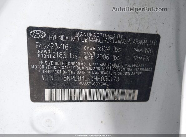 5NPD84LF3HH030173 2017 HYUNDAI ELANTRA White Շարժիչի բաժամունքի տեսք