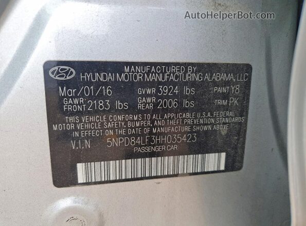 5NPD84LF3HH035423 2017 HYUNDAI ELANTRA Серебряный Вид подкапотного пространства