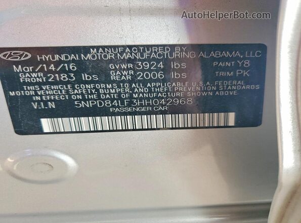 5NPD84LF3HH042968 2017 HYUNDAI ELANTRA Silver Вид підкапотного простору