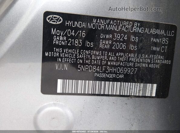 5NPD84LF3HH069927 2017 HYUNDAI ELANTRA Gray Vista del compartimento del motor