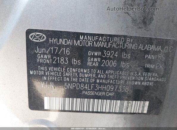 5NPD84LF3HH097338 2017 HYUNDAI ELANTRA Gray Вид підкапотного простору