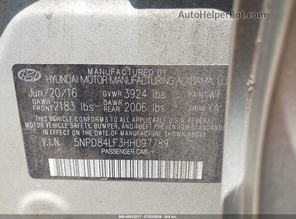 5NPD84LF3HH097789 2017 HYUNDAI ELANTRA Silver Շարժիչի բաժամունքի տեսք