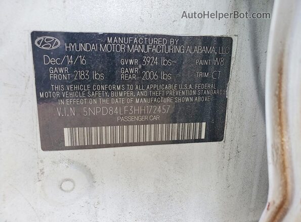 5NPD84LF3HH172457 2017 HYUNDAI ELANTRA White Vista del compartimento del motor