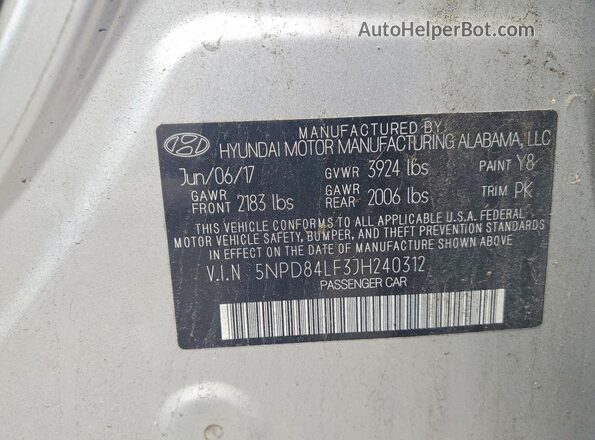 5NPD84LF3JH240312 2018 HYUNDAI ELANTRA Серебряный Вид наклейки с VIN-кодом
