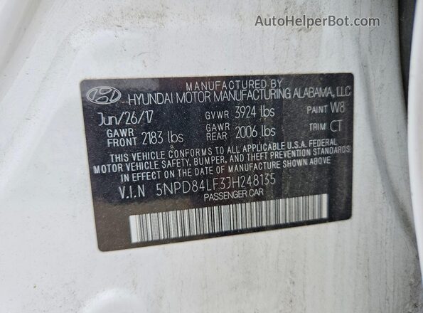 5NPD84LF3JH248135 2018 HYUNDAI ELANTRA White ძრავის განყოფილების ხედი