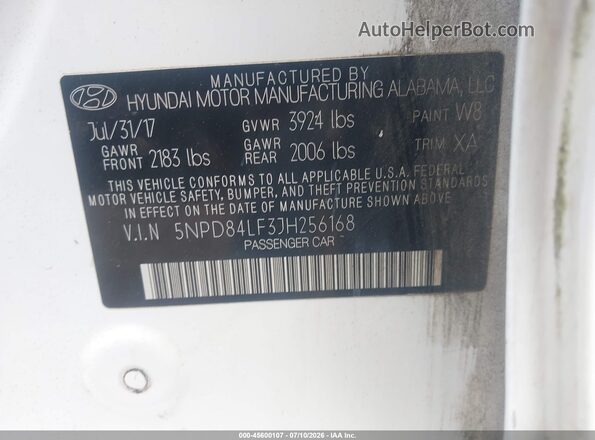 5NPD84LF3JH256168 2018 HYUNDAI ELANTRA White Engine compartment view