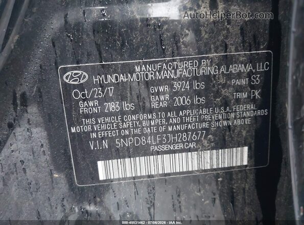 5NPD84LF3JH287677 2018 HYUNDAI ELANTRA Black Widok komory silnika