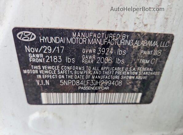 5NPD84LF3JH299408 2018 HYUNDAI ELANTRA White Widok komory silnika
