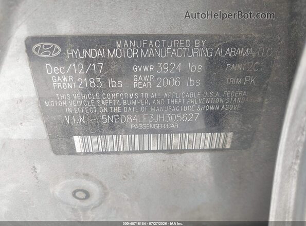 5NPD84LF3JH305627 2018 HYUNDAI ELANTRA Серый Вид подкапотного пространства