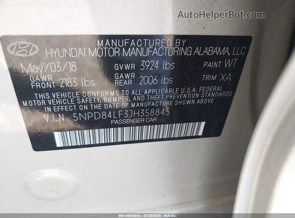5NPD84LF3JH358845 2018 HYUNDAI ELANTRA Gray Շարժիչի բաժամունքի տեսք