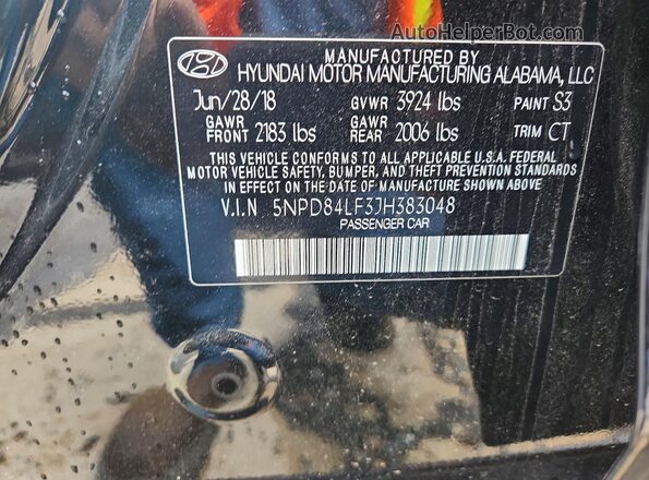 5NPD84LF3JH383048 2018 HYUNDAI ELANTRA Black Vista del compartimento del motor