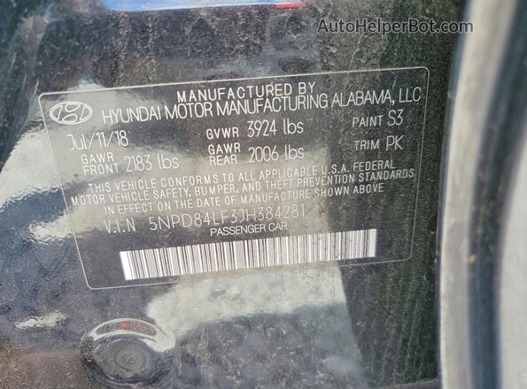 5NPD84LF3JH384281 2018 HYUNDAI ELANTRA Black Widok komory silnika