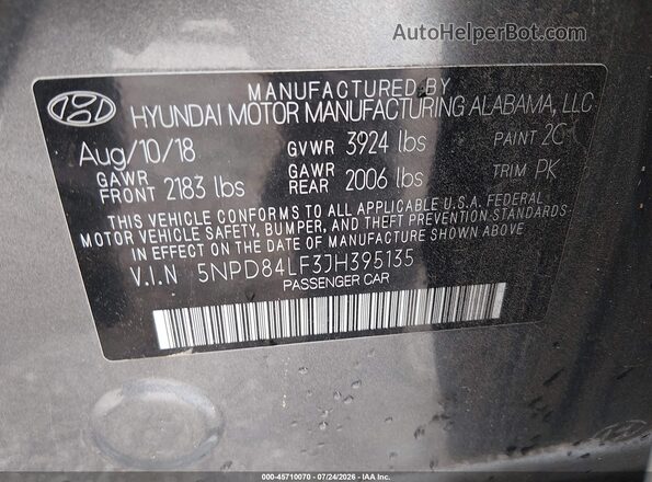 5NPD84LF3JH395135 2018 HYUNDAI ELANTRA Gray Вид підкапотного простору