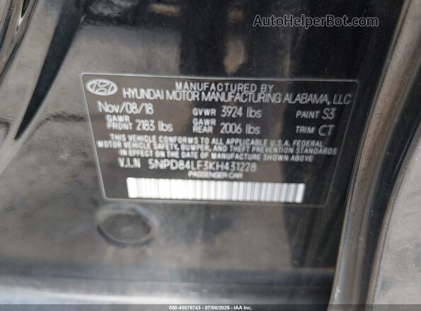 5NPD84LF3KH431228 2019 HYUNDAI ELANTRA Black Widok komory silnika