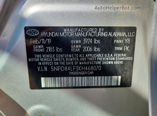 5NPD84LF3KH468070 2019 HYUNDAI ELANTRA Silver ძრავის განყოფილების ხედი