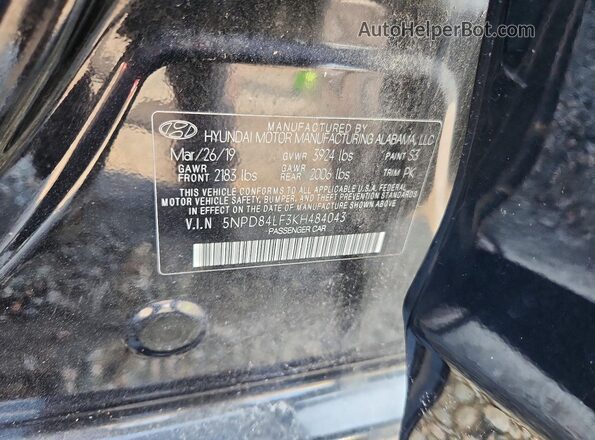 5NPD84LF3KH484043 2019 HYUNDAI ELANTRA Black Շարժիչի բաժամունքի տեսք