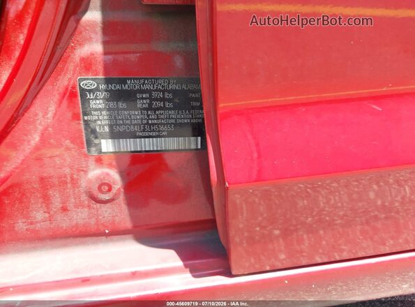 5NPD84LF3LH516653 2020 HYUNDAI ELANTRA Red Vista del compartimento del motor