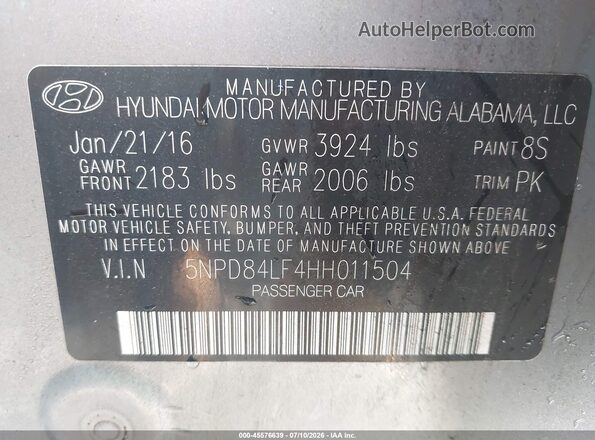 5NPD84LF4HH011504 2017 HYUNDAI ELANTRA Silver Вид підкапотного простору