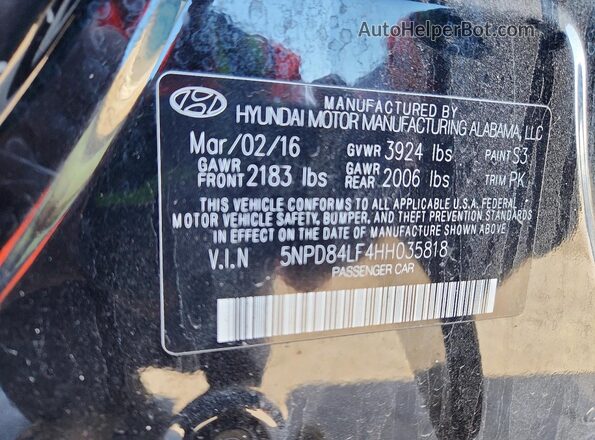 5NPD84LF4HH035818 2017 HYUNDAI ELANTRA Black Շարժիչի բաժամունքի տեսք