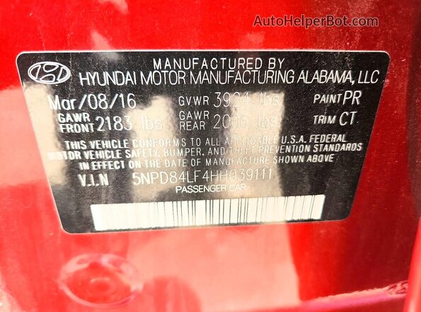 5NPD84LF4HH039111 2017 HYUNDAI ELANTRA Красный Вид подкапотного пространства