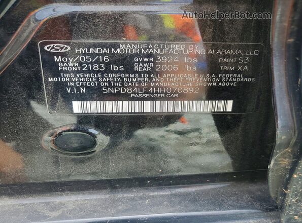5NPD84LF4HH070892 2017 HYUNDAI ELANTRA Черный Вид подкапотного пространства