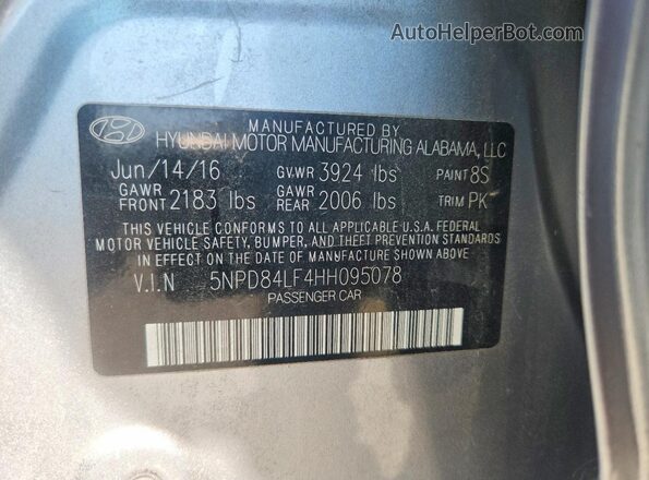 5NPD84LF4HH095078 2017 HYUNDAI ELANTRA Silver VIN կոդի պիտակի տեսք