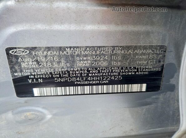 5NPD84LF4HH122425 2017 HYUNDAI ELANTRA Silver Engine compartment view