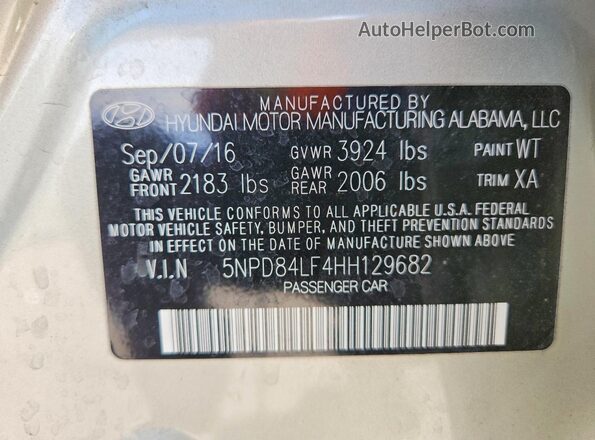 5NPD84LF4HH129682 2017 HYUNDAI ELANTRA White Vista del compartimento del motor