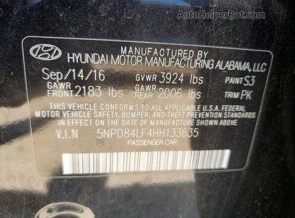 5NPD84LF4HH133635 2017 HYUNDAI ELANTRA Черный Вид подкапотного пространства