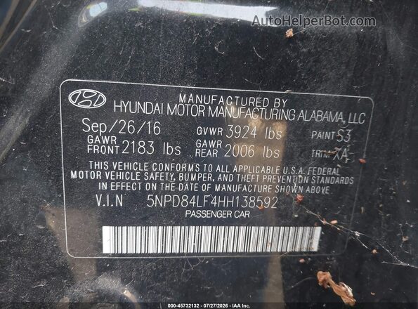 5NPD84LF4HH138592 2017 HYUNDAI ELANTRA Black Вид підкапотного простору