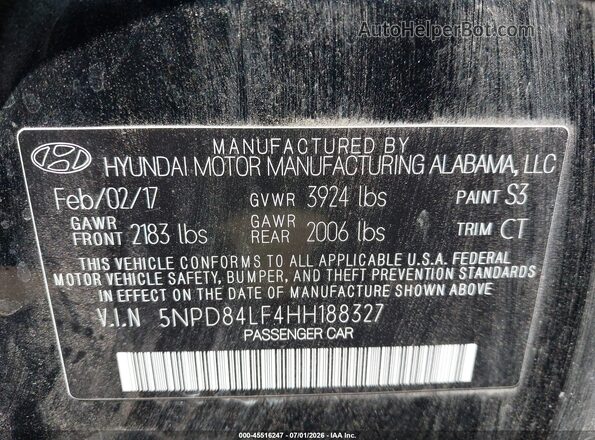 5NPD84LF4HH188327 2017 HYUNDAI ELANTRA Black ძრავის განყოფილების ხედი