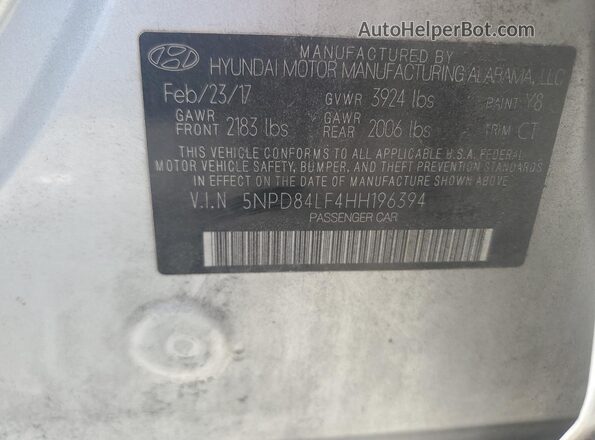 5NPD84LF4HH196394 2017 HYUNDAI ELANTRA Silver Widok komory silnika