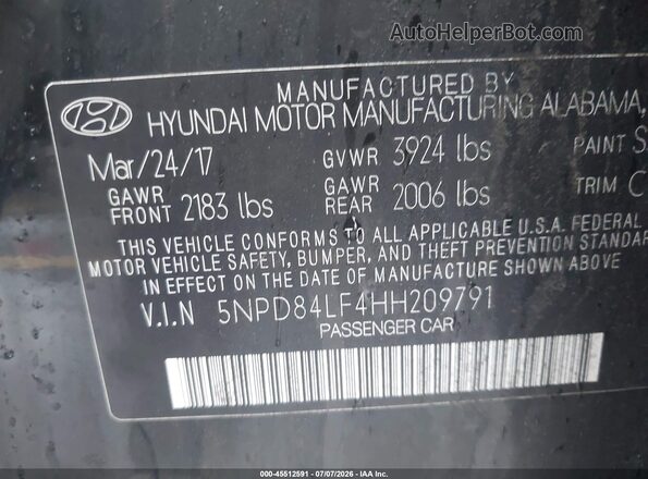 5NPD84LF4HH209791 2017 HYUNDAI ELANTRA Black Вид підкапотного простору