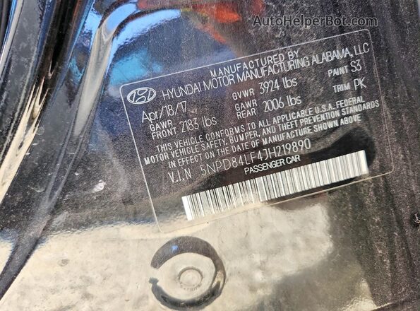 5NPD84LF4JH219890 2018 HYUNDAI ELANTRA Black Widok komory silnika