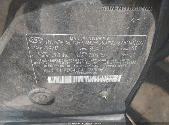 5NPD84LF4JH280088 2018 HYUNDAI ELANTRA Black Widok komory silnika