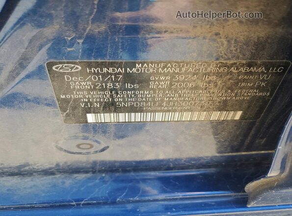 5NPD84LF4JH300730 2018 HYUNDAI ELANTRA Синий Вид подкапотного пространства