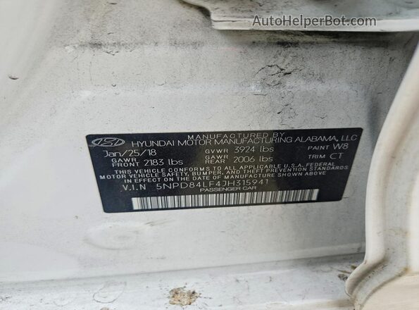 5NPD84LF4JH315941 2018 HYUNDAI ELANTRA White Engine compartment view