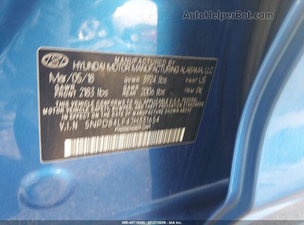 5NPD84LF4JH331654 2018 HYUNDAI ELANTRA Blue Engine compartment view