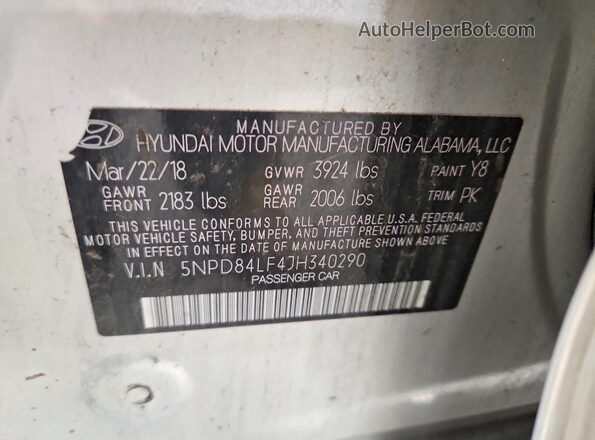 5NPD84LF4JH340290 2018 HYUNDAI ELANTRA Silver Շարժիչի բաժամունքի տեսք