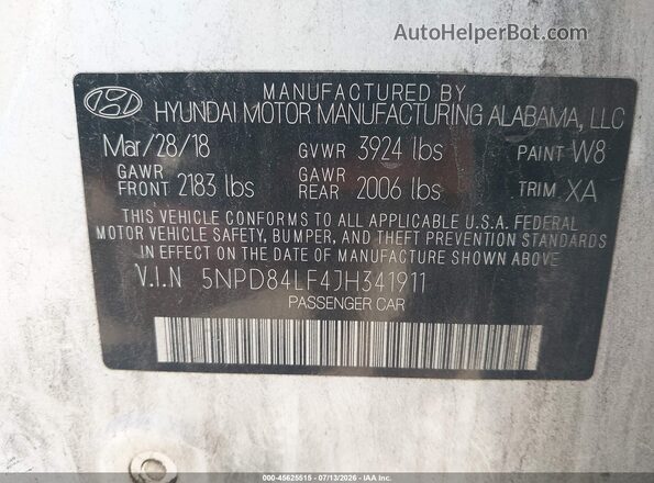 5NPD84LF4JH341911 2018 HYUNDAI ELANTRA White Շարժիչի բաժամունքի տեսք