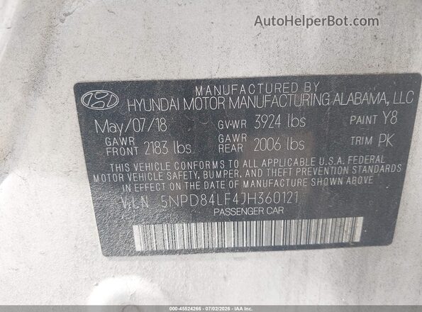 5NPD84LF4JH360121 2018 HYUNDAI ELANTRA Silver ძრავის განყოფილების ხედი