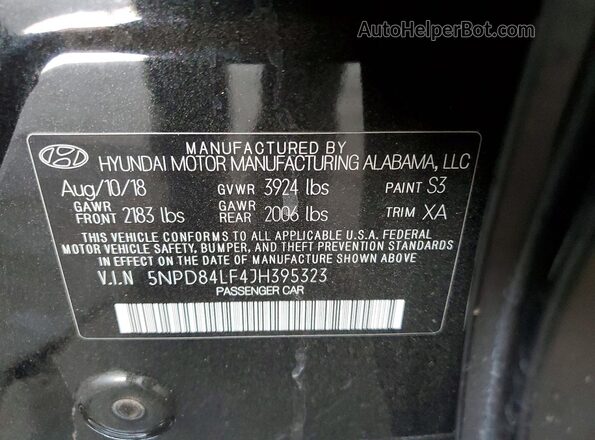 5NPD84LF4JH395323 2018 HYUNDAI ELANTRA Черный Вид подкапотного пространства