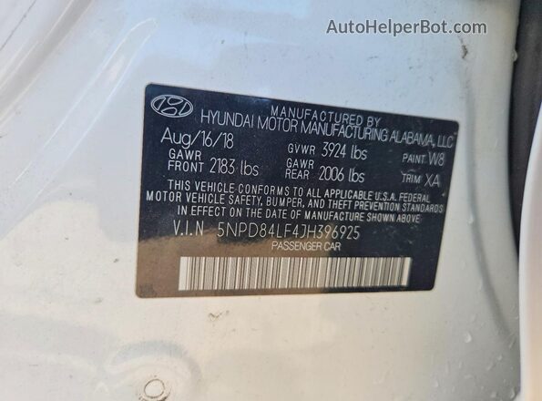 5NPD84LF4JH396925 2018 HYUNDAI ELANTRA White Engine compartment view