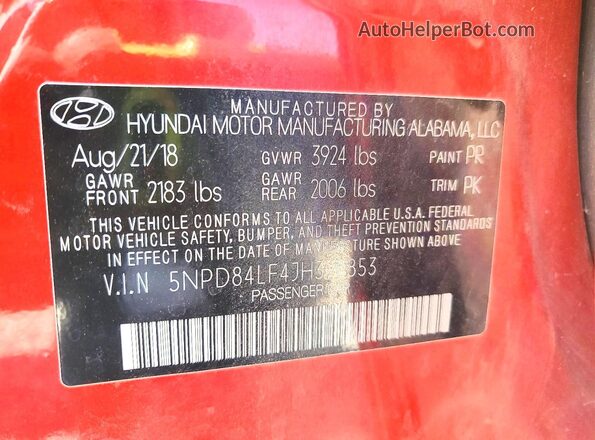 5NPD84LF4JH398853 2018 HYUNDAI ELANTRA Красный Вид подкапотного пространства