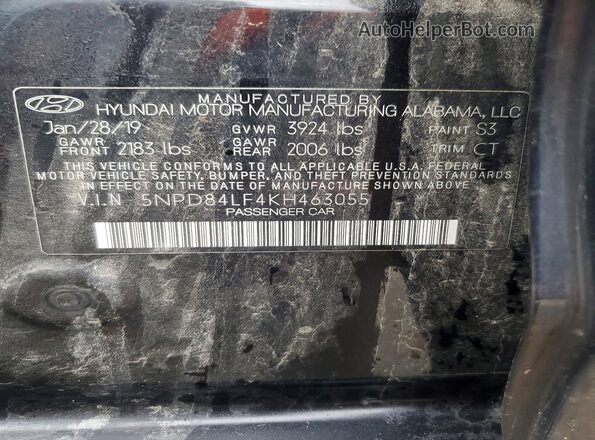 5NPD84LF4KH463055 2019 HYUNDAI ELANTRA Черный Вид подкапотного пространства