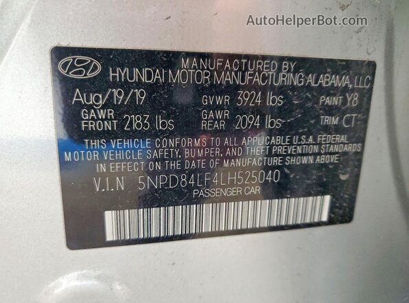 5NPD84LF4LH525040 2020 HYUNDAI ELANTRA Silver Widok komory silnika