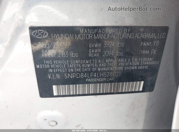 5NPD84LF4LH528021 2020 HYUNDAI ELANTRA Silver Շարժիչի բաժամունքի տեսք